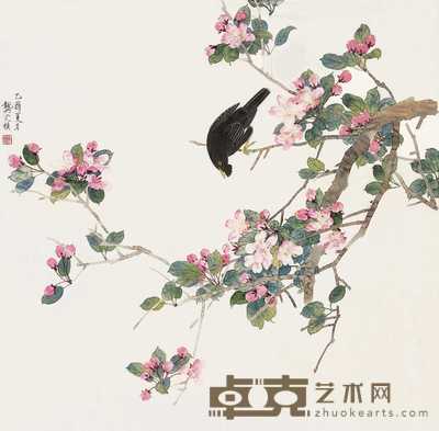 龚文桢 乙酉(2005年)作 梅鸟图 镜心 66.5×66.5cm